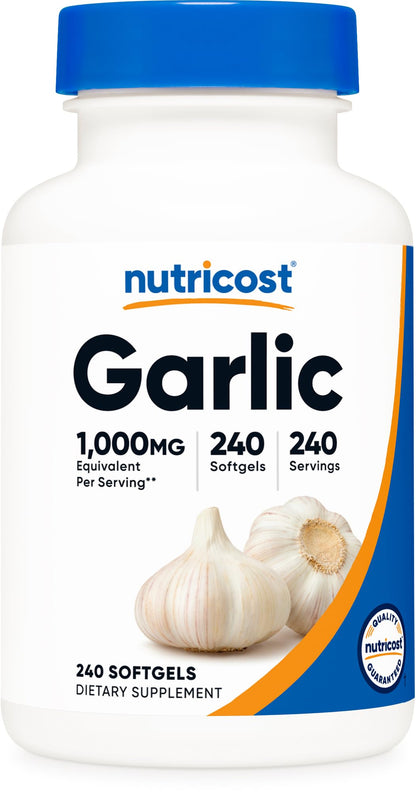 Nutricost Garlic 1000mg Softgels – Odorless, Gluten Free | 240 Softgels