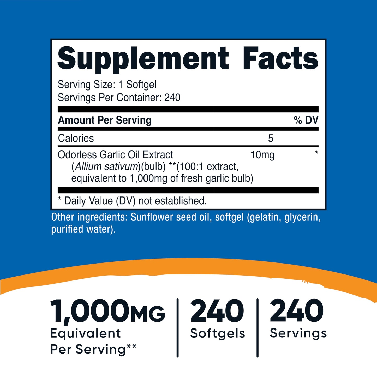 Nutricost Garlic 1000mg Softgels – Odorless, Gluten Free | 240 Softgels