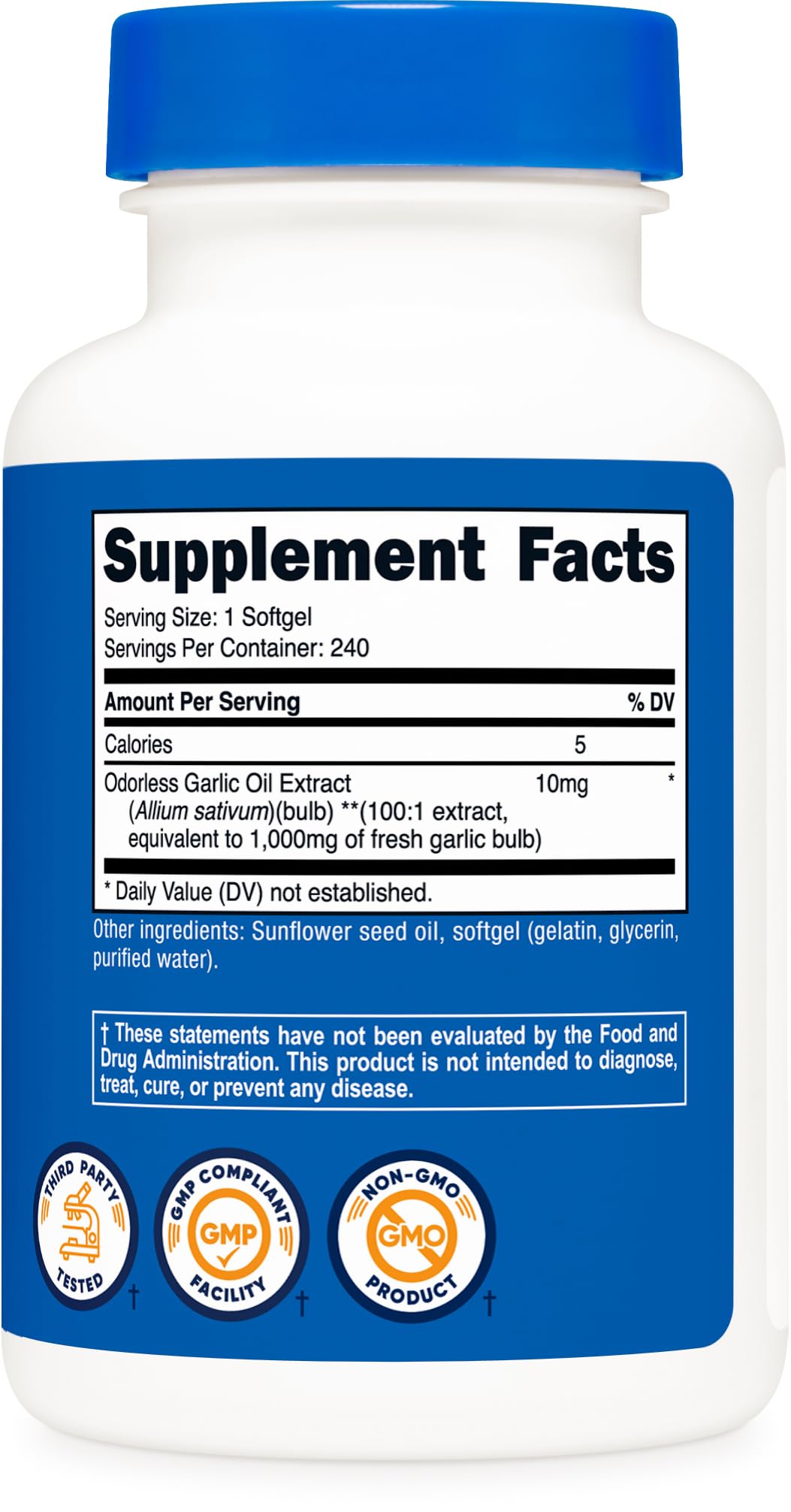 Nutricost Garlic 1000mg Softgels – Odorless, Gluten Free | 240 Softgels