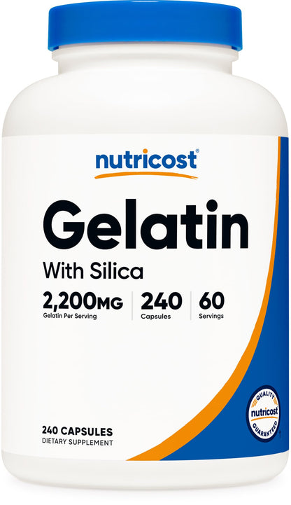 Nutricost Gelatin with Silica (2,200mg) – Grass-Fed Beef Gelatin, Gluten-Free, 60 Servings