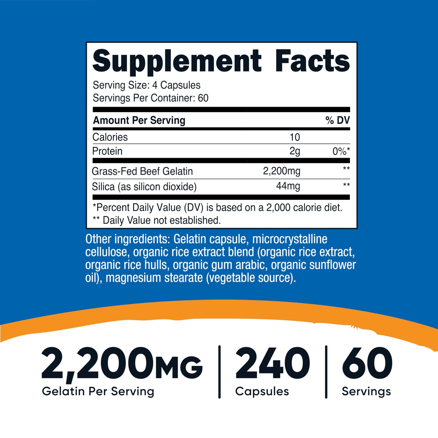 Nutricost Gelatin with Silica (2,200mg) – Grass-Fed Beef Gelatin, Gluten-Free, 60 Servings