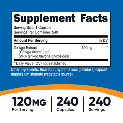 Nutricost Ginkgo Biloba 120mg – 240 Capsules | Extra Strength, Gluten Free & Non-GMO