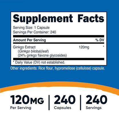 Nutricost Ginkgo Biloba 120mg – 240 Capsules (Pack of 2) | Extra Strength Gluten Free & Non-GMO