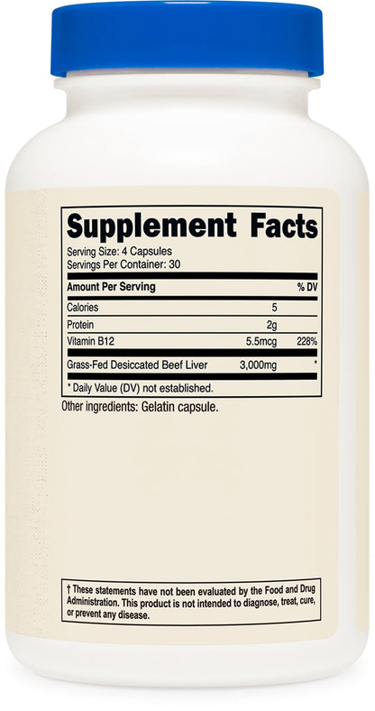 Nutricost Grass-Fed Beef Liver Capsules 3000mg | 120 Caps | Non-GMO, Gluten Free