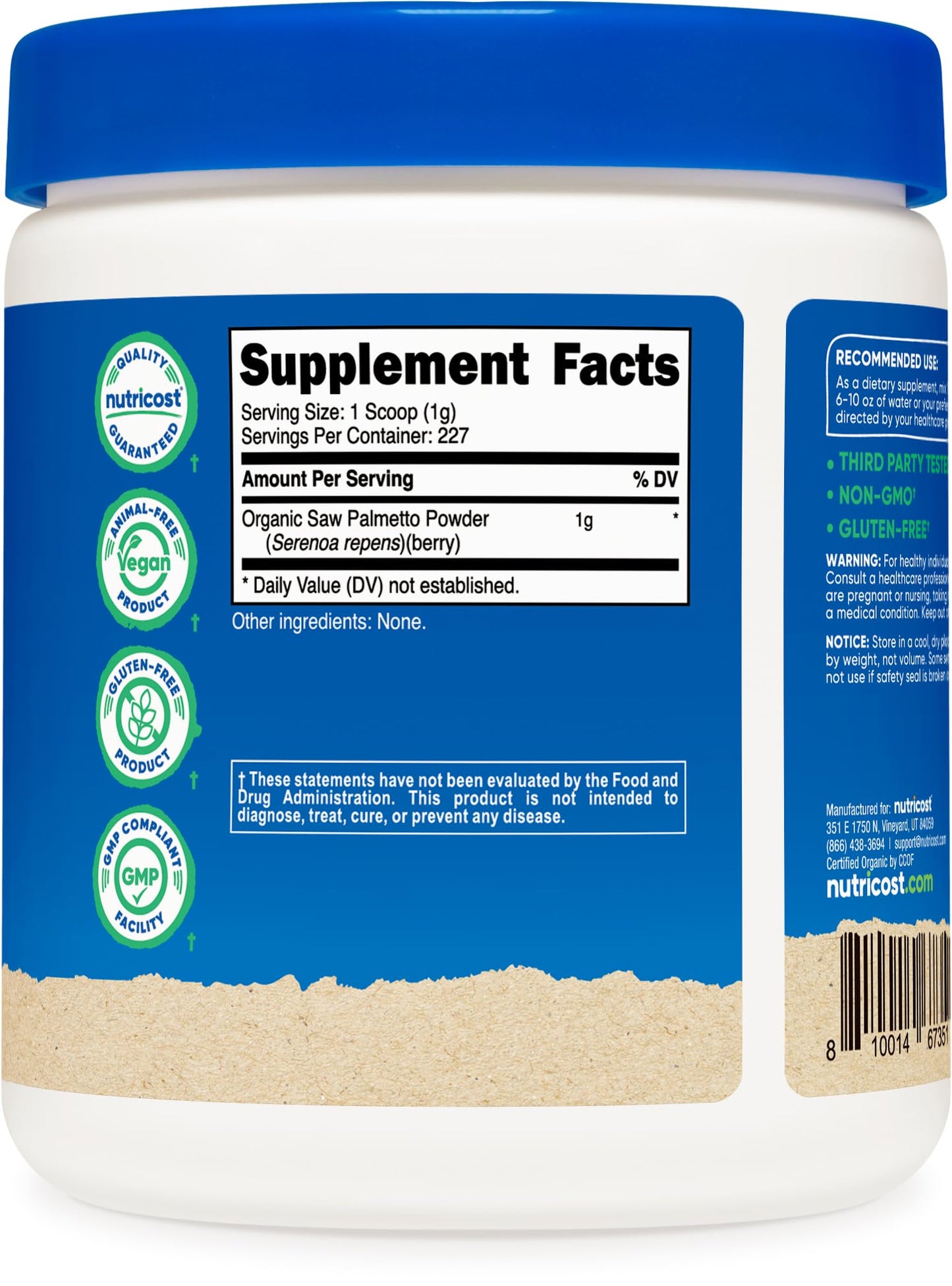 Nutricost Organic Saw Palmetto Powder 8oz | USDA Organic & Gluten Free