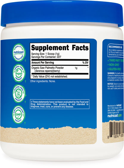 Nutricost Organic Saw Palmetto Powder 8oz | USDA Organic & Gluten Free