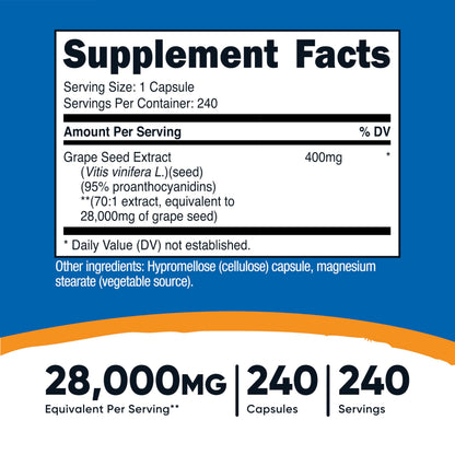 Nutricost Grape Seed Extract 28,000mg - 240 Capsules | Non-GMO, Gluten Free, Vegetarian Friendly