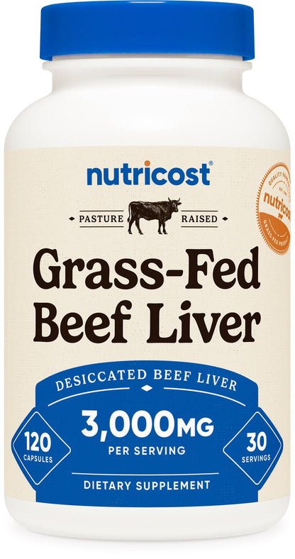 Nutricost Grass-Fed Beef Liver Capsules 3000mg | 120 Caps | Non-GMO, Gluten Free