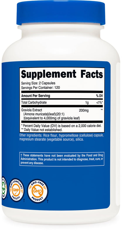 Nutricost Graviola Extract (4,000mg Eq) – 240 Capsules, 120 Servings, Vegan
