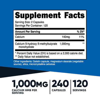 Nutricost HMB 1000mg - 240 Capsules | 120 Servings | Gluten Free & Non-GMO