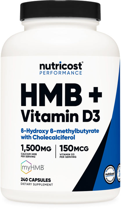 Nutricost HMB 1500mg & Vitamin D3 6000IU - 240 Capsules (80 Servings) Gluten Free & Non-GMO