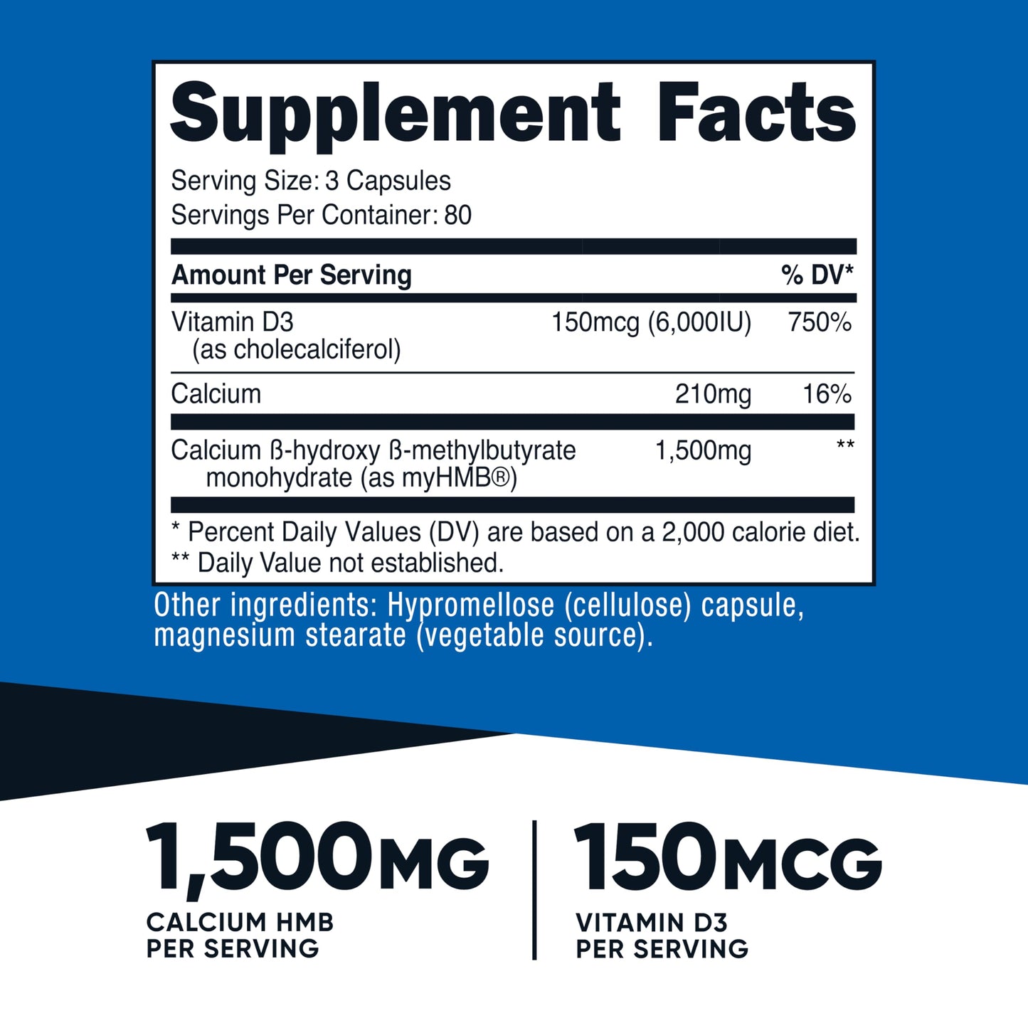 Nutricost HMB 1500mg & Vitamin D3 6000IU - 240 Capsules (80 Servings) Gluten Free & Non-GMO