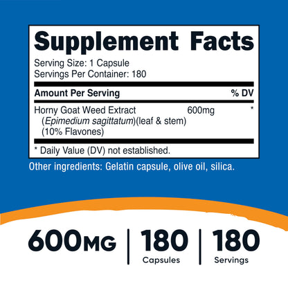 Nutricost Horny Goat Weed Extract (Epimedium) - 180 Capsules, 600mg per Capsule