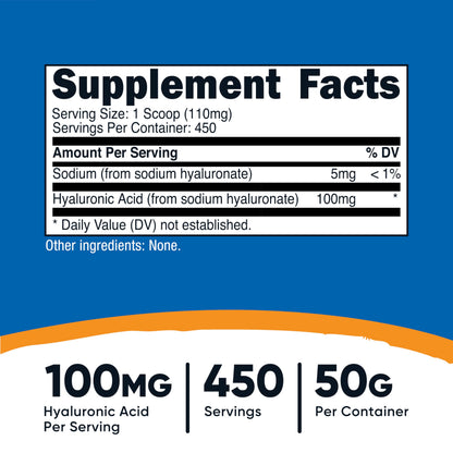 Nutricost Hyaluronic Acid Powder 50 Grams - Water Soluble, Fine Powder, Gluten Free, Non-GMO