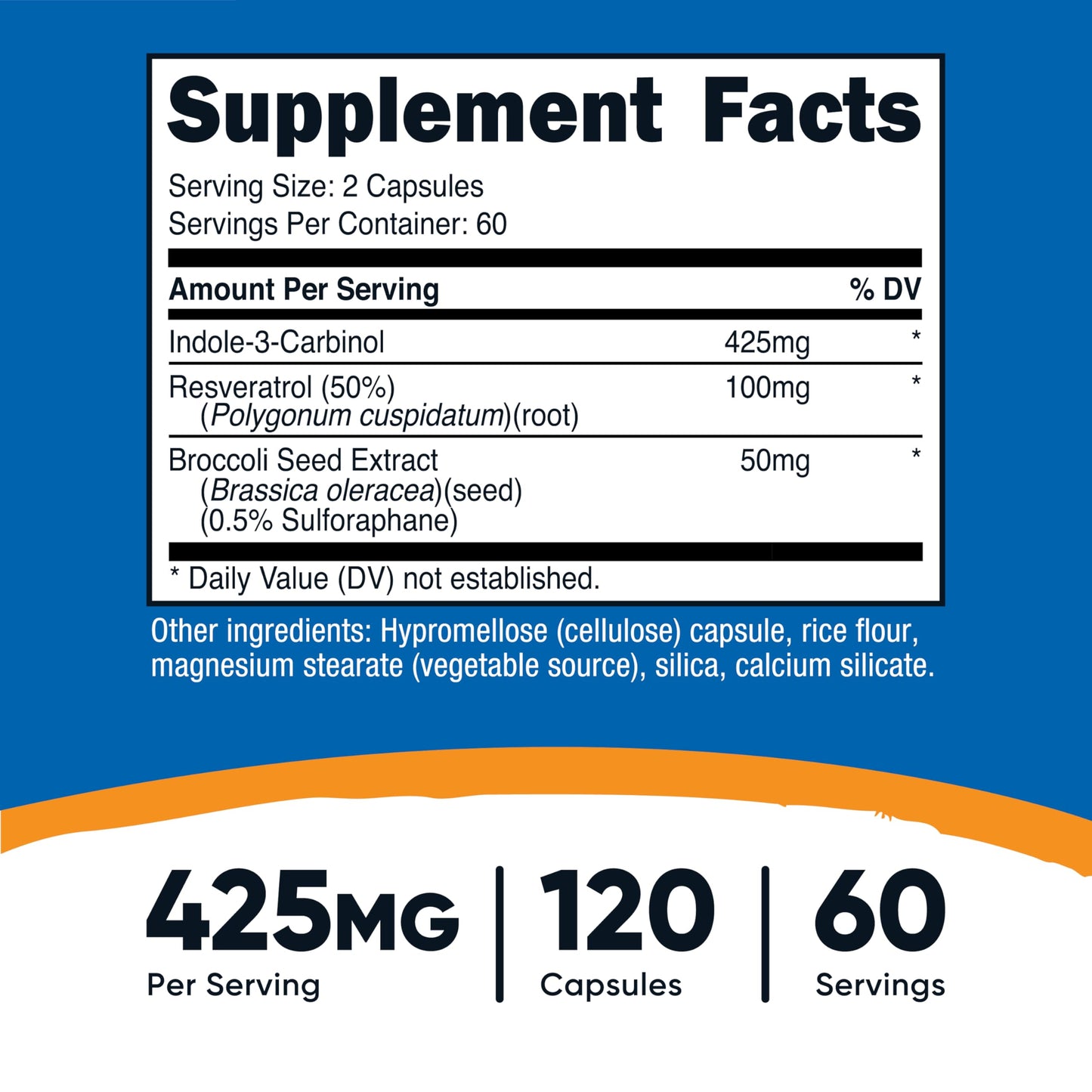 Nutricost Indole-3-Carbinol Supplement (425mg) - 120 Capsules (60 Servings)
