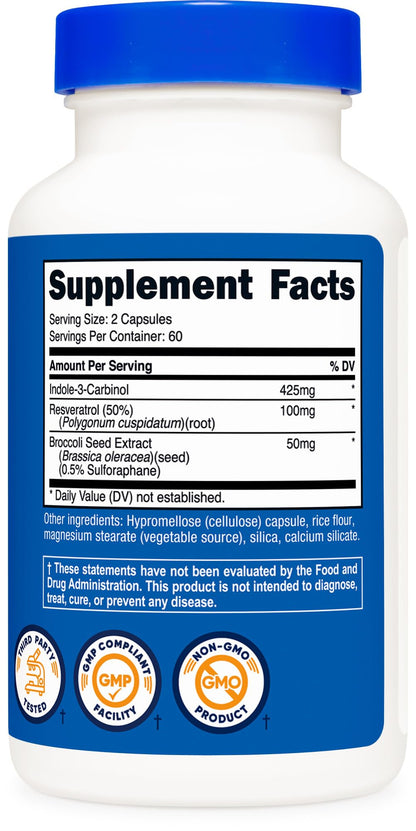 Nutricost Indole-3-Carbinol Supplement (425mg) - 120 Capsules (60 Servings)