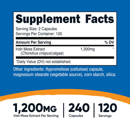 Nutricost Irish Sea Moss Extract Capsules 1200mg – Vegan, Gluten-Free