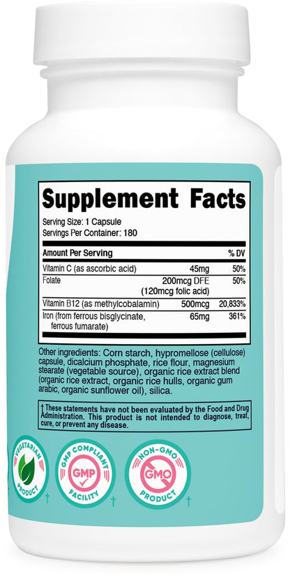 Nutricost Iron for Women 65mg – 180 Capsules | Vegetarian, Non-GMO, Gluten Free
