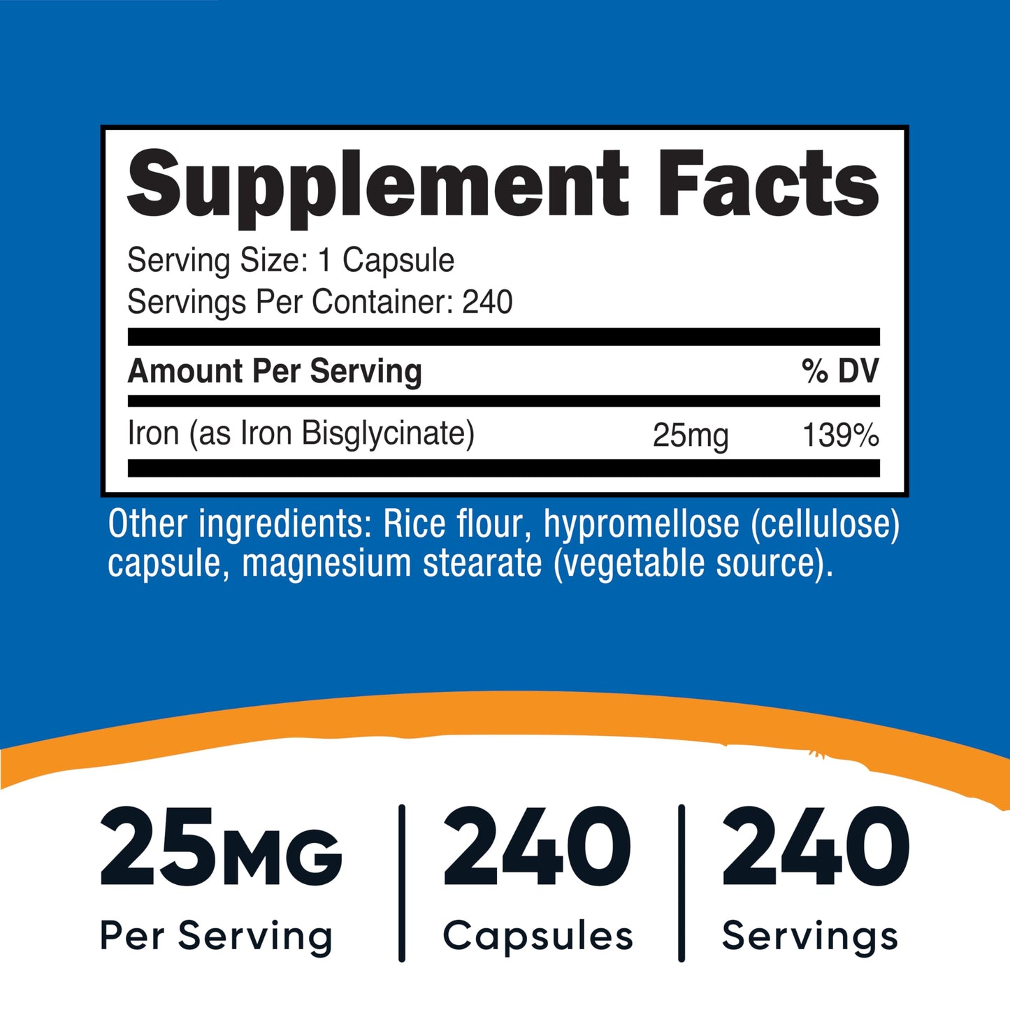 Nutricost Iron Bisglycinate 25mg - 240 Capsules | Ferrous Bisglycinate Chelate, Non-GMO, Gluten-Free