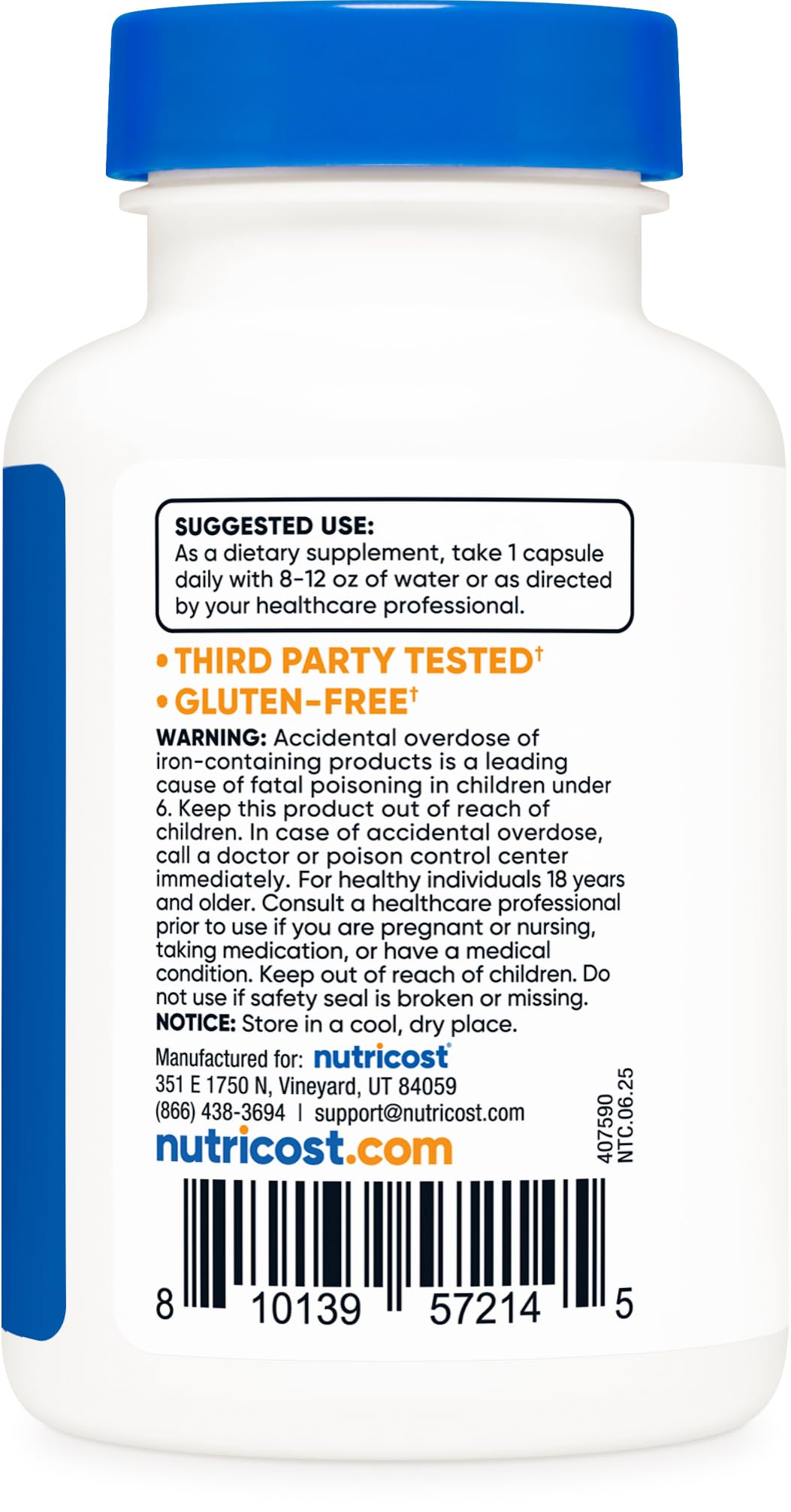 Nutricost Iron Bisglycinate 25mg - 120 Capsules | Non-GMO & Gluten-Free
