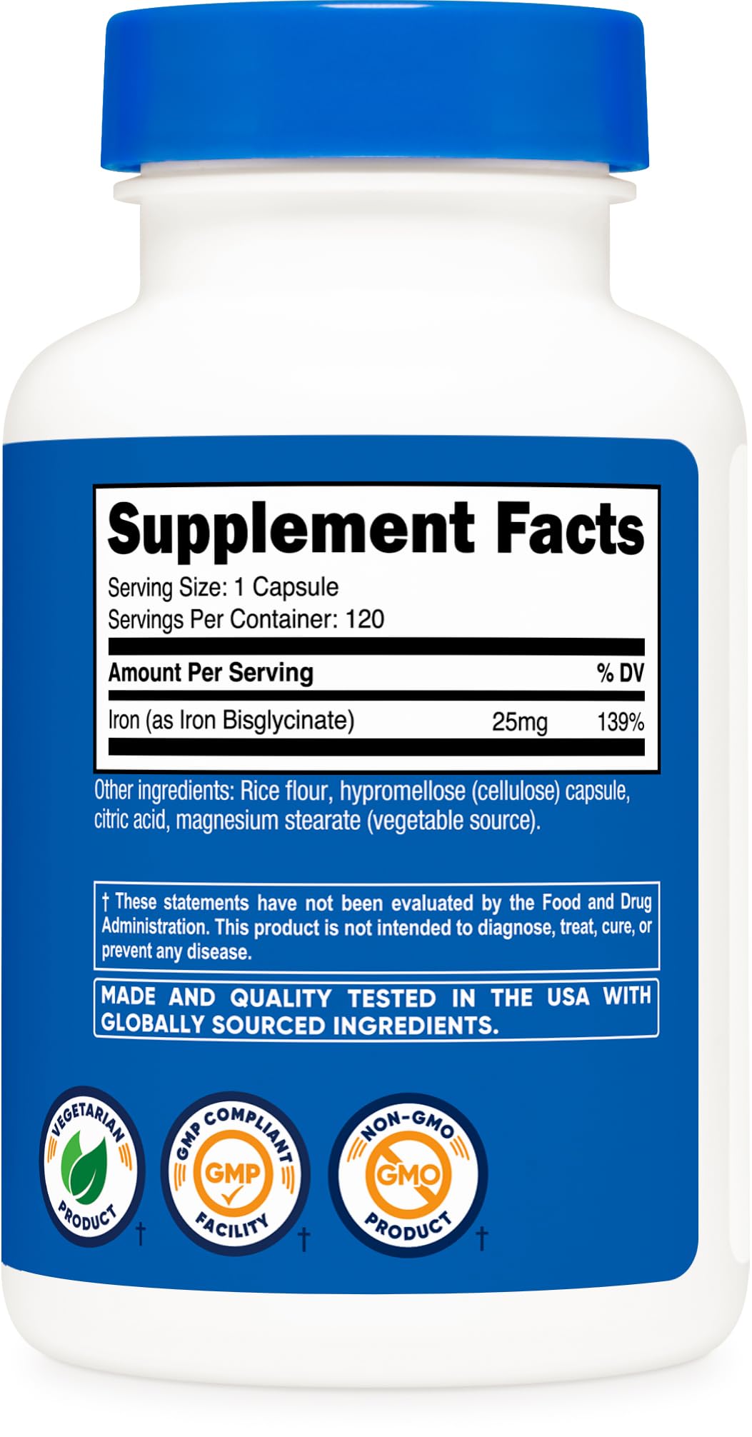 Nutricost Iron Bisglycinate 25mg - 120 Capsules | Non-GMO & Gluten-Free
