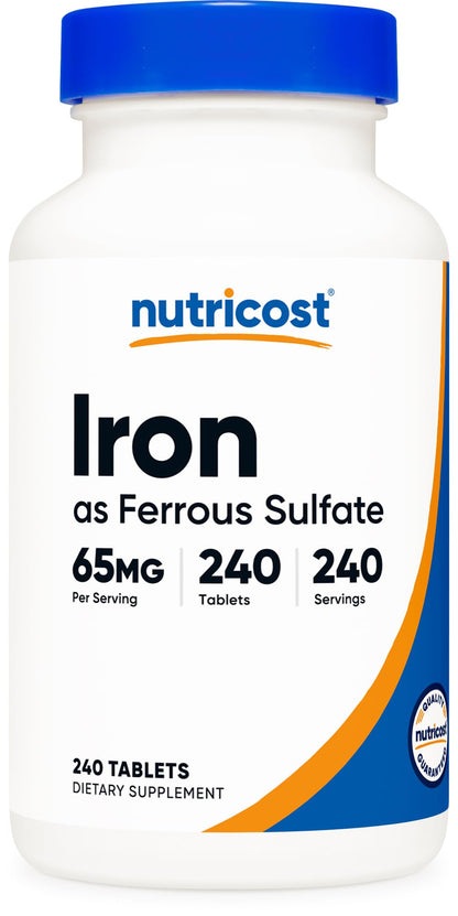 Nutricost Iron (As Ferrous Sulate) 65mg, 240 Tablets – Non-GMO, Gluten Free