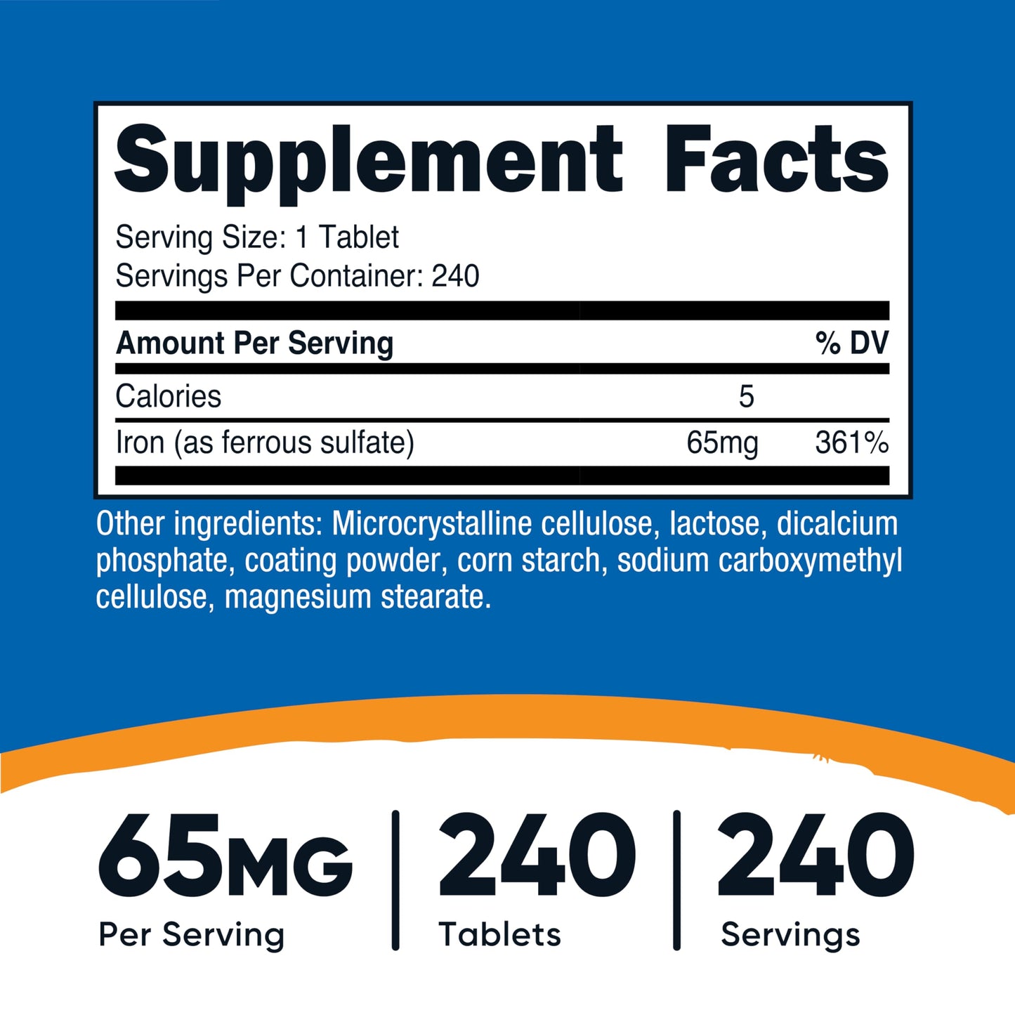 Nutricost Iron (As Ferrous Sulate) 65mg, 240 Tablets – Non-GMO, Gluten Free