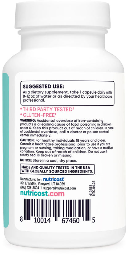 Nutricost Iron for Women 65mg – 180 Capsules | Vegetarian, Non-GMO, Gluten Free