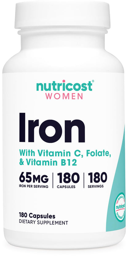 Nutricost Iron for Women 65mg – 180 Capsules | Vegetarian, Non-GMO, Gluten Free