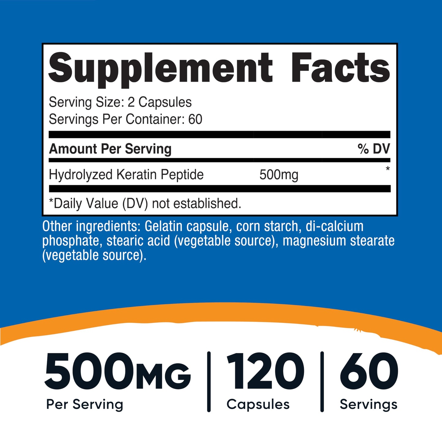 Nutricost Keratin Hydrolized Peptide Capsules - 500MG, 120 Capsules (60 Servings) - Non-GMO, Gluten-Free