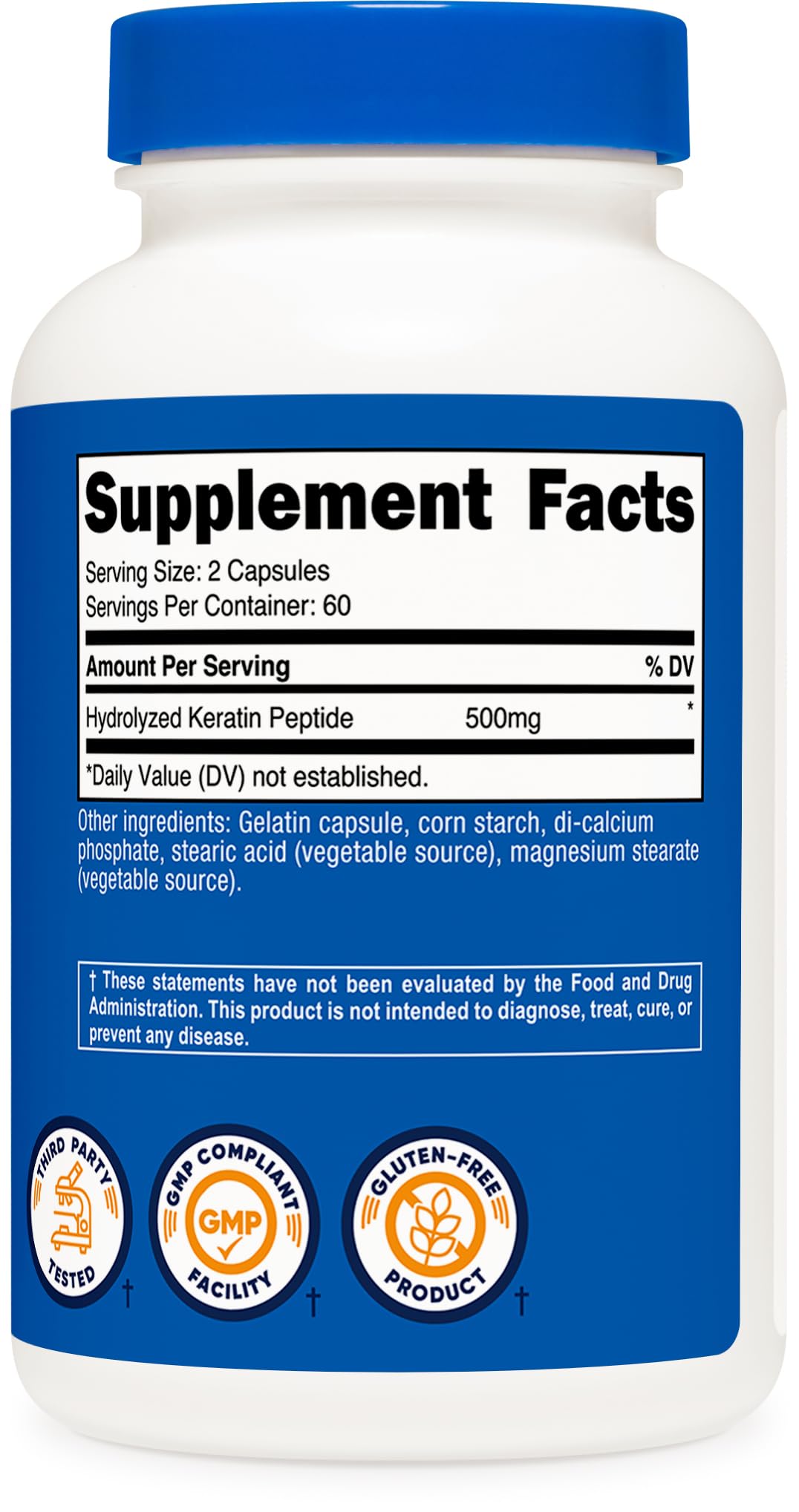 Nutricost Keratin Hydrolized Peptide Capsules - 500MG, 120 Capsules (60 Servings) - Non-GMO, Gluten-Free