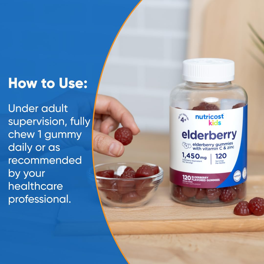 Nutricost Kids Elderberry Gummies (50mg) with Zinc & Vitamin C – 120 Gummies (Gluten Free)
