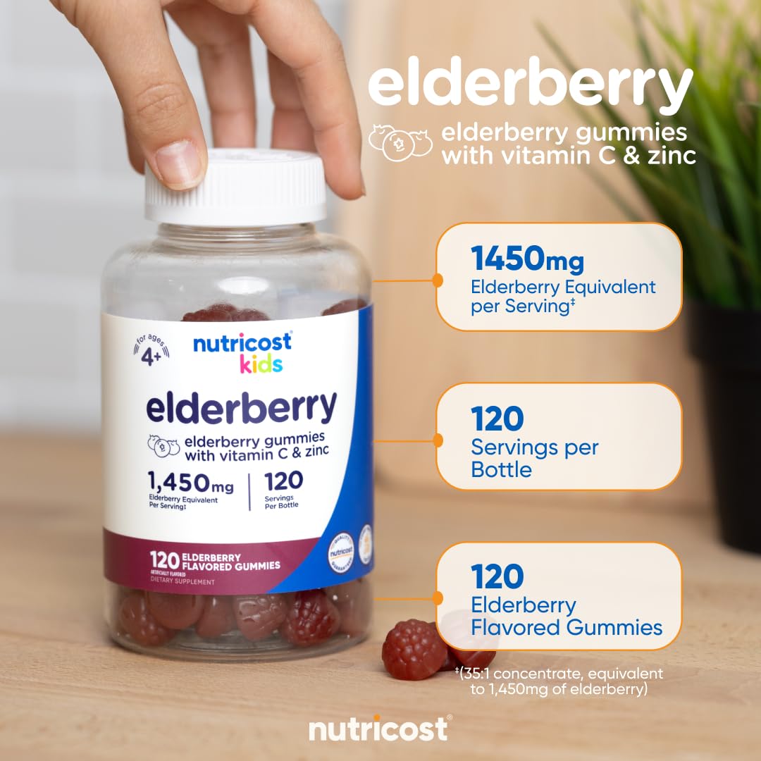 Nutricost Kids Elderberry Gummies (50mg) with Zinc & Vitamin C – 120 Gummies (Gluten Free)