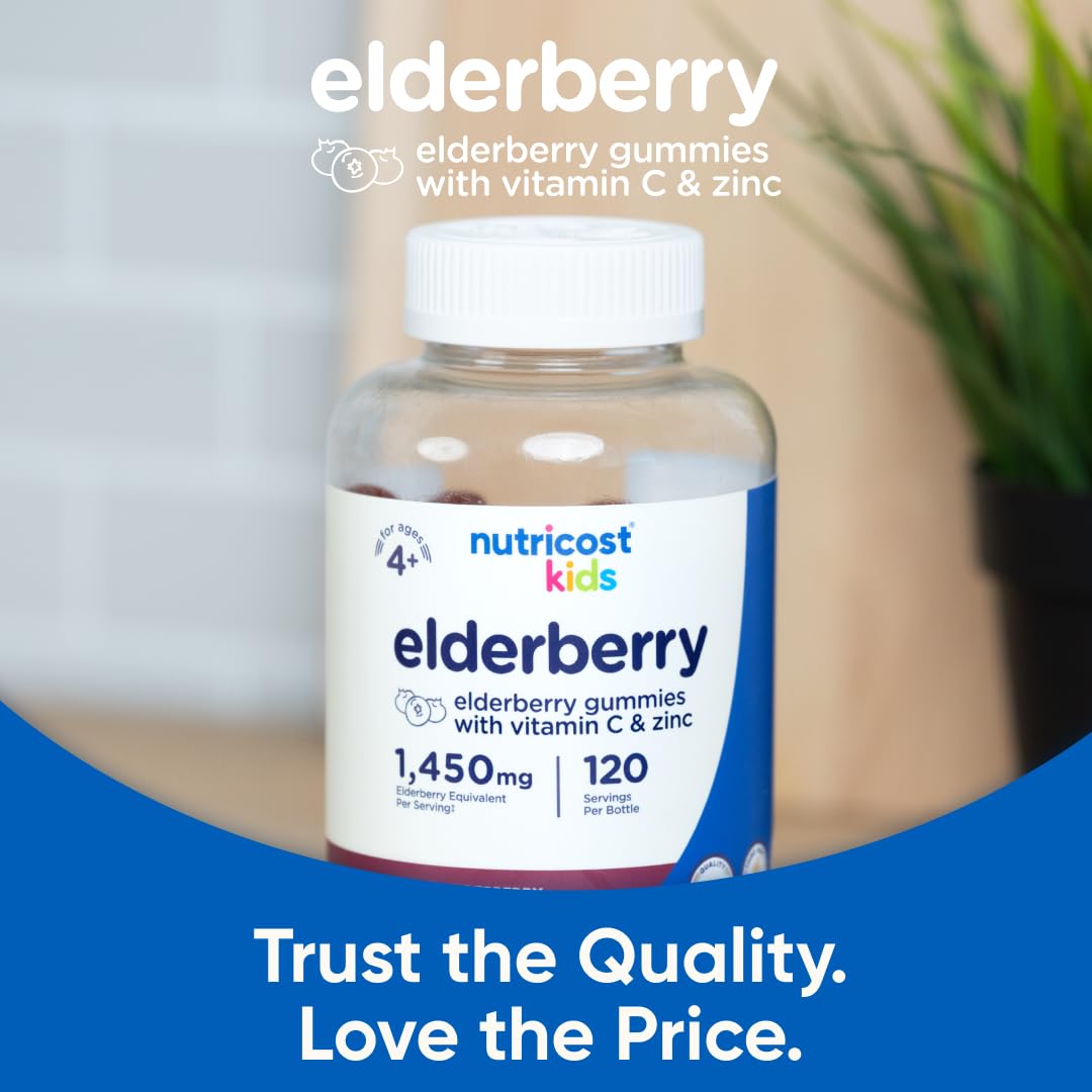 Nutricost Kids Elderberry Gummies (50mg) with Zinc & Vitamin C – 120 Gummies (Gluten Free)