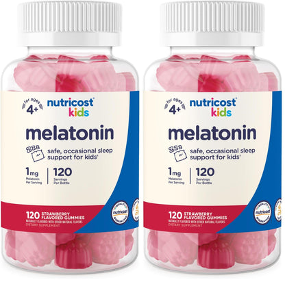Nutricost Kids Melatonin Gummies 1mg - 120 Gummies Strawberry Flavor (Pack of 2)