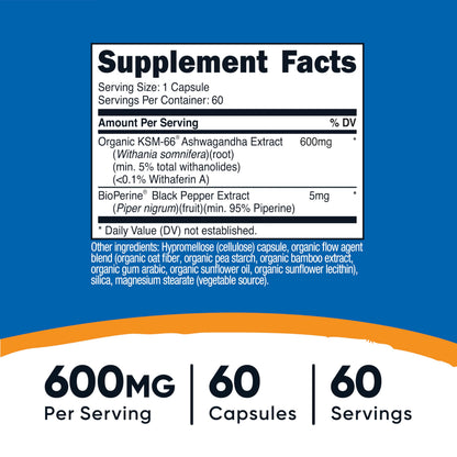 Nutricost KSM-66 Ashwagandha 600mg - 60 Veggie Caps | BioPerine