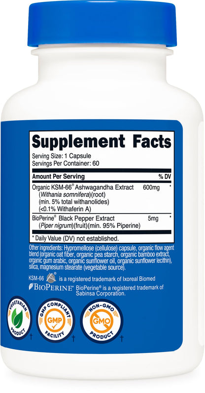 Nutricost KSM-66 Ashwagandha 600mg - 60 Veggie Caps | BioPerine