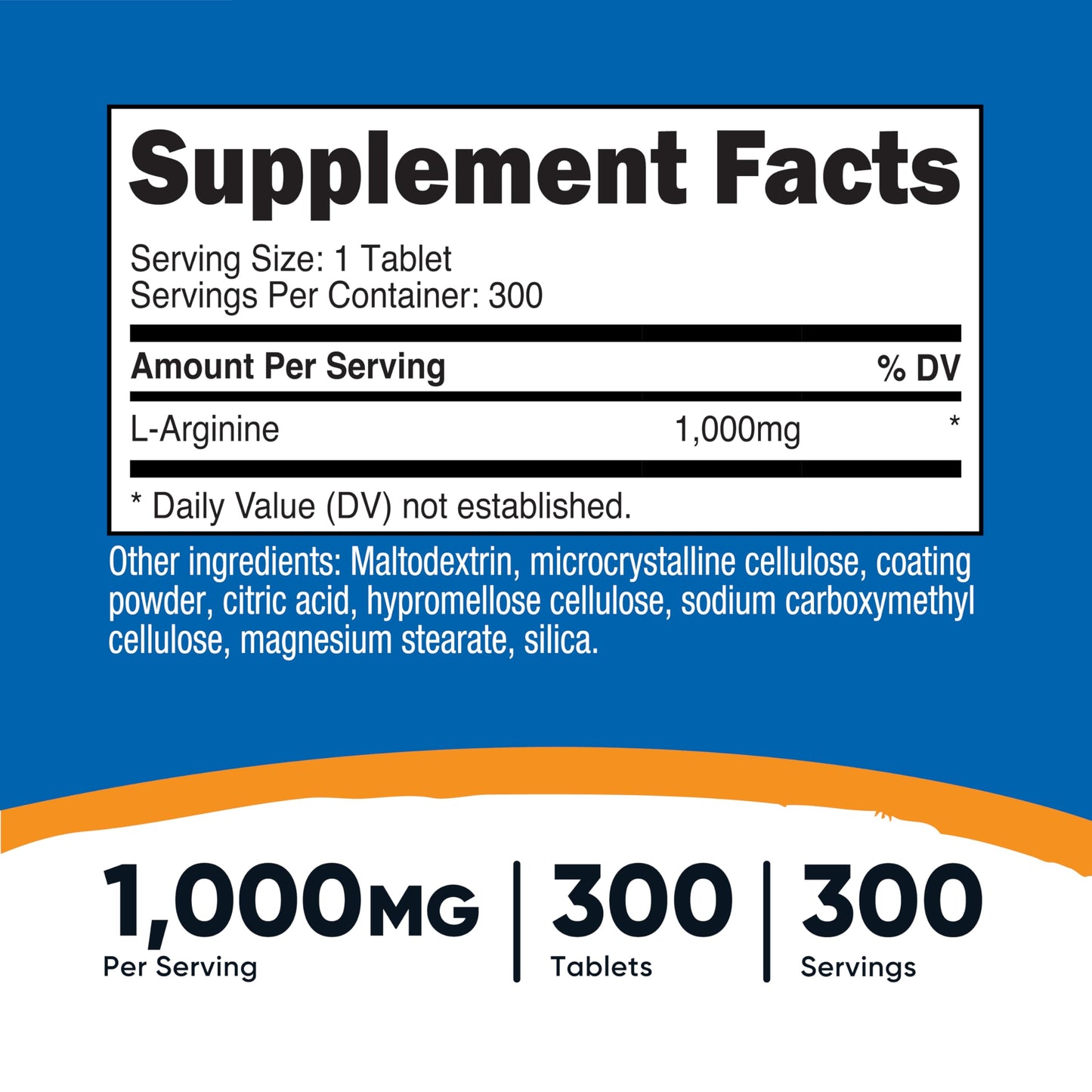 Nutricost L-Arginine 1000mg - 300 Tablets | Amino Acid Supplement