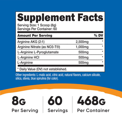 Nutricost L-Arginine Complex (Blue Raspberry, 60 Servings) - Gluten Free, Non-GMO