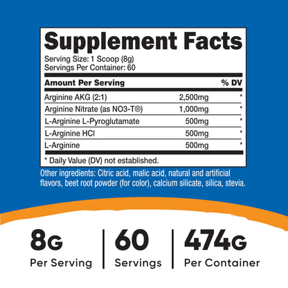 Nutricost L-Arginine Complex (Fruit Punch, 60 Servings) - Gluten Free, Non-GMO