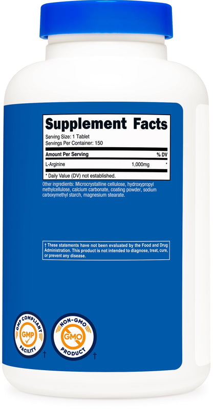 Nutricost L-Arginine 1000mg – Amino Acid Tablets (150 Count)