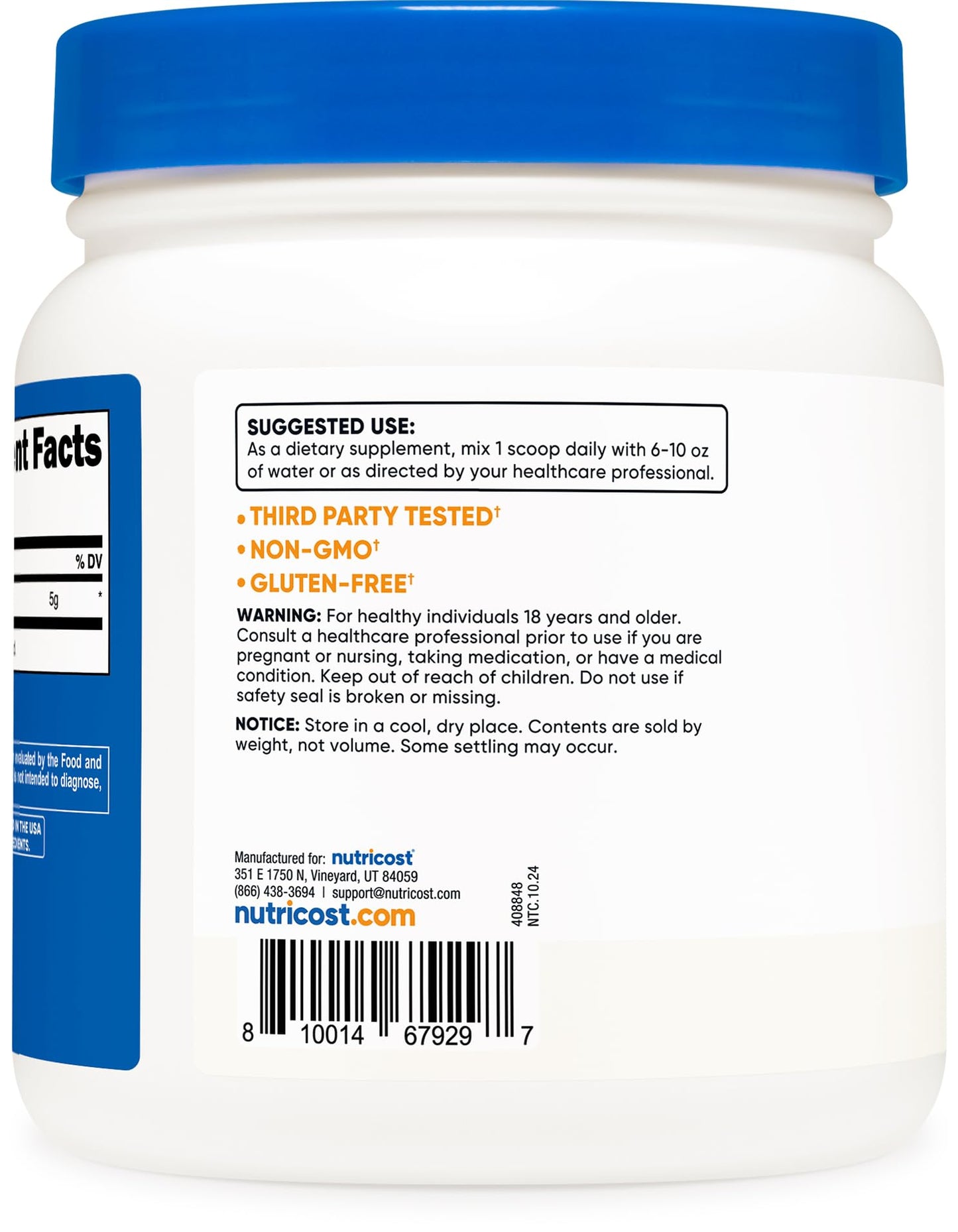 Nutricost L-Arginine Powder 500g (1.1lbs) – 5g Per Serving, 100 Servings