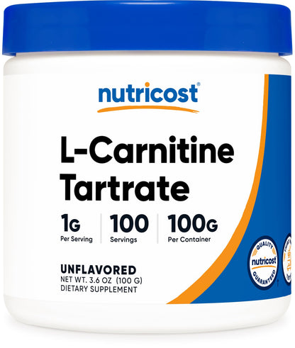 Nutricost L-Carnitine Tartrate Powder 100 g - 1 g per Serving, 100 Servings