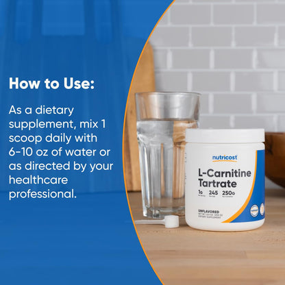 Nutricost L-Carnitine Tartrate Powder – 250g, 1g Serving, 250 Servings
