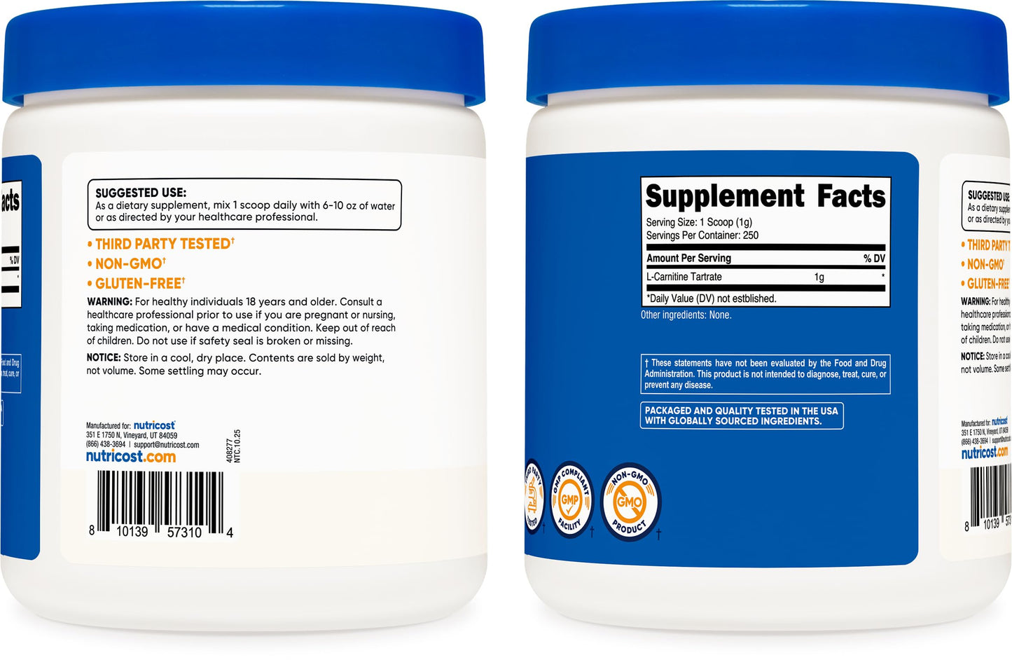 Nutricost L-Carnitine Tartrate Powder – 250g, 1g Serving, 250 Servings