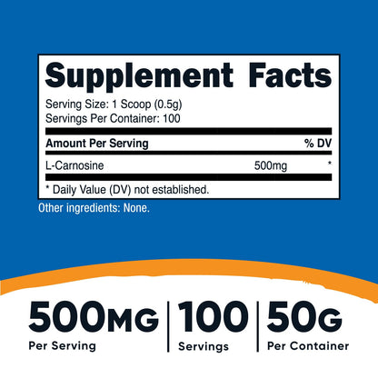 Nutricost L-Carnosine Powder 50g (100 Servings) – Non-GMO
