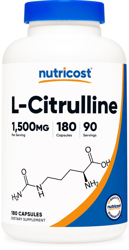 Nutricost L-Citrulline 1500mg – 180 Capsules | 750mg/Cap | Gluten Free, Non-GMO | Packaging May Vary