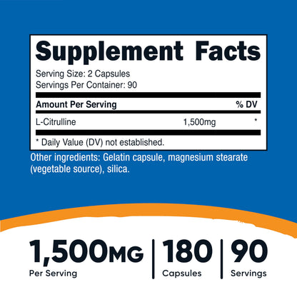 Nutricost L-Citrulline 1500mg – 180 Capsules | 750mg/Cap | Gluten Free, Non-GMO | Packaging May Vary