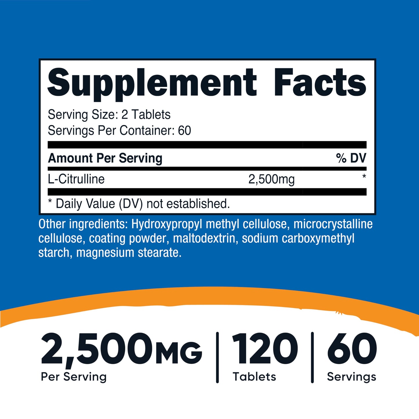 Nutricost L-Citrulline 2500mg - 60 Servings | 120 Tablets - Non-GMO & Gluten Free