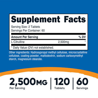 Nutricost L-Citrulline 2500mg - 60 Servings | 120 Tablets - Non-GMO & Gluten Free